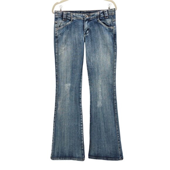 Vintage Le Dunne Womens 5/6 Jeans Flared Distressed Low Rise Y2K Retro 2000s - Picture 1 of 10
